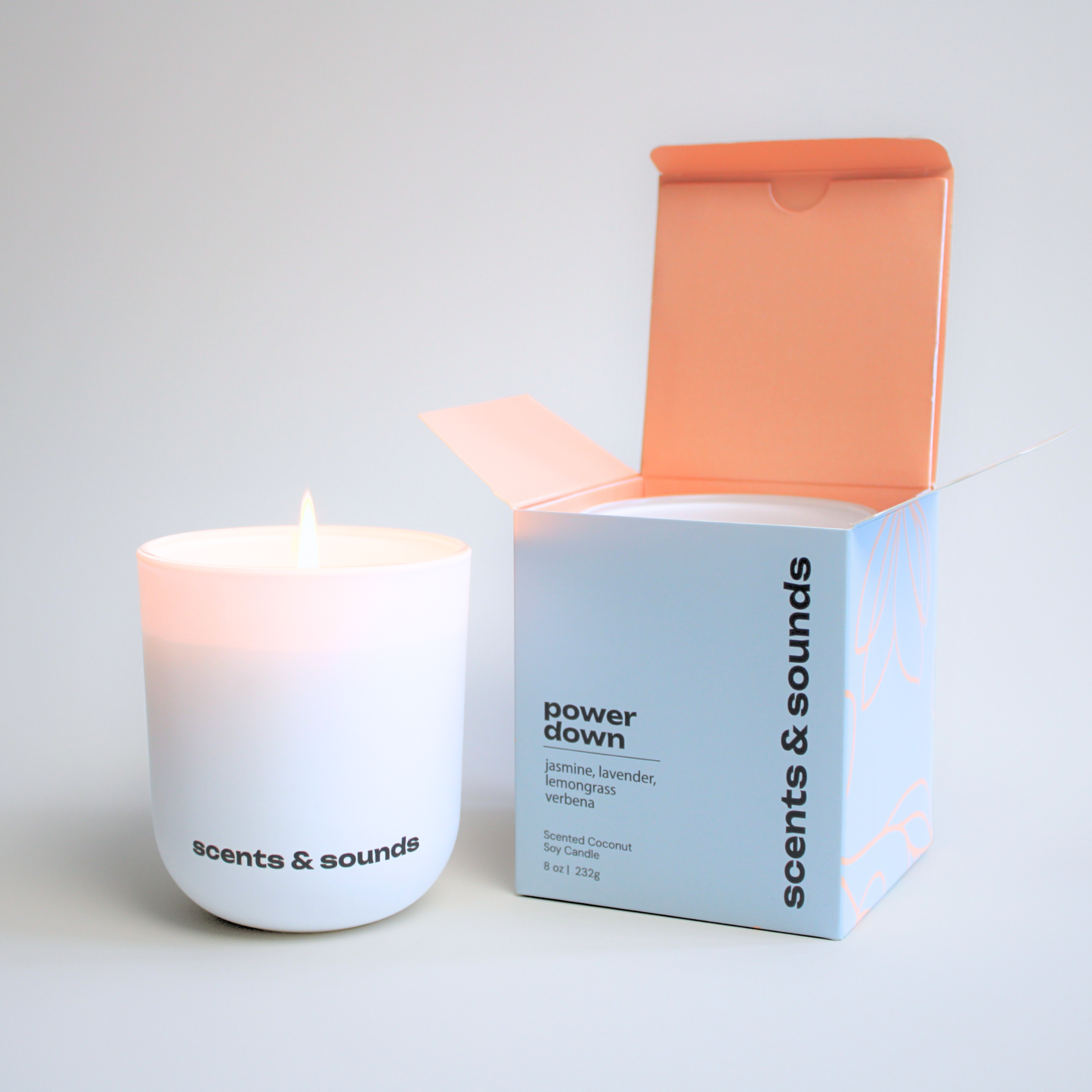 Power Down - 8 oz Candle with Calming Music for Relaxation